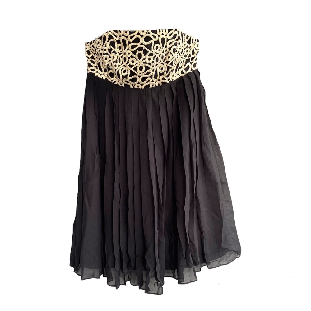 Lilly Pulitzer Strapless Dress Size 0 Black Silk Chiffon Gold Mini Formal HOCO